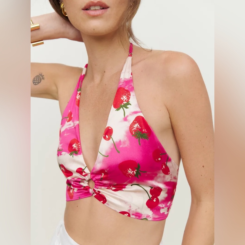 Reformation Nero silk pink halter crop top NWT.